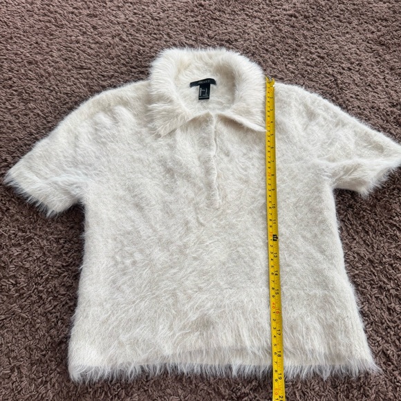 Forever 21 Y2K Fuzzy Sweater Short Sleeve Top White Cream L - Picture 7 of 8
